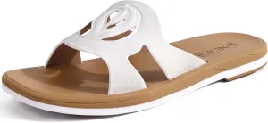 ONCAI Women's Flat Sandals Fashion Summer Dressy Sandals Casual Beach Flat Sandal For Woman Square Toe Comfortable Cushion Footbed Slip On Ladies Slides Women Size 6-11
