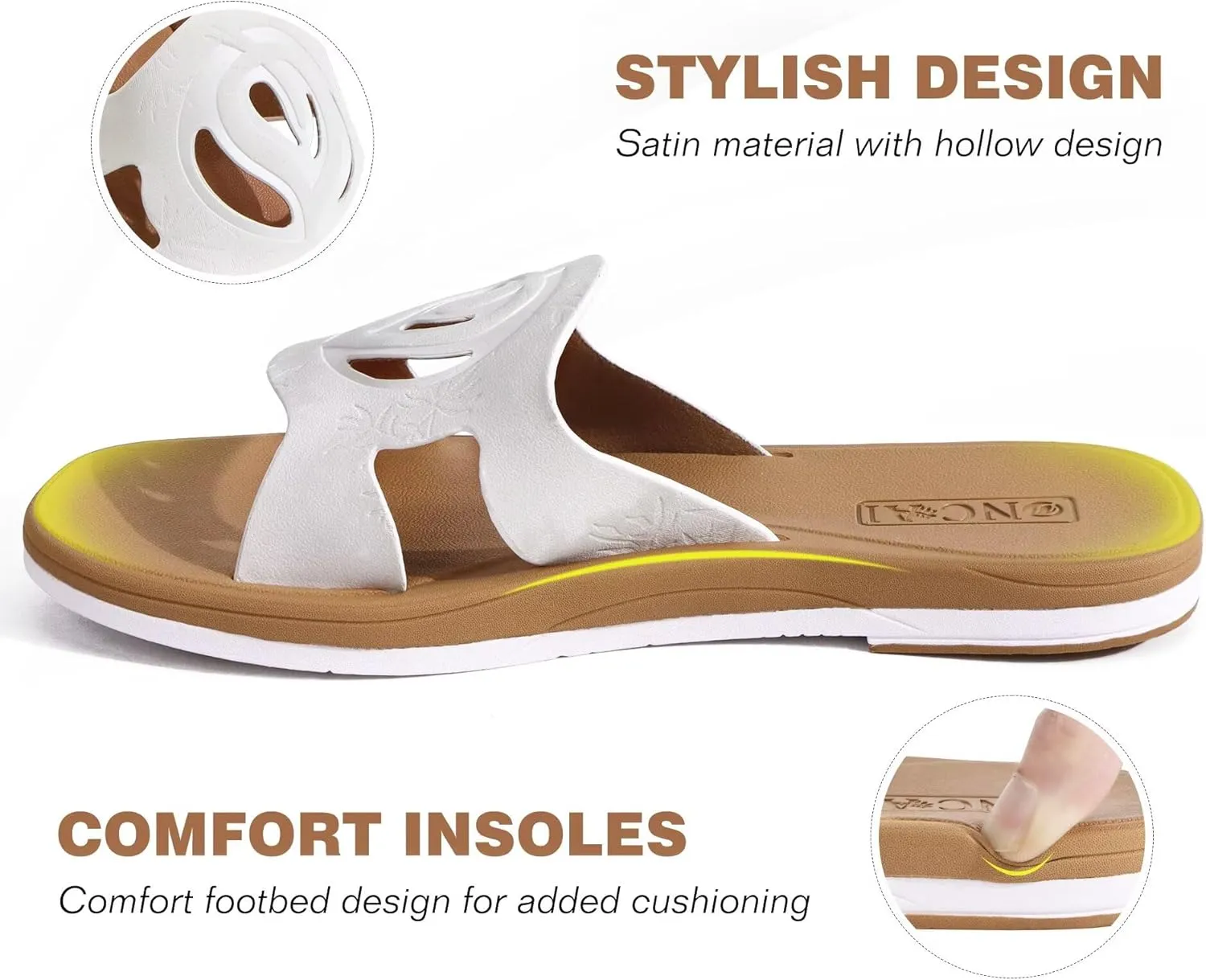 ONCAI Women's Flat Sandals Fashion Summer Dressy Sandals Casual Beach Flat Sandal For Woman Square Toe Comfortable Cushion Footbed Slip On Ladies Slides Women Size 6-11