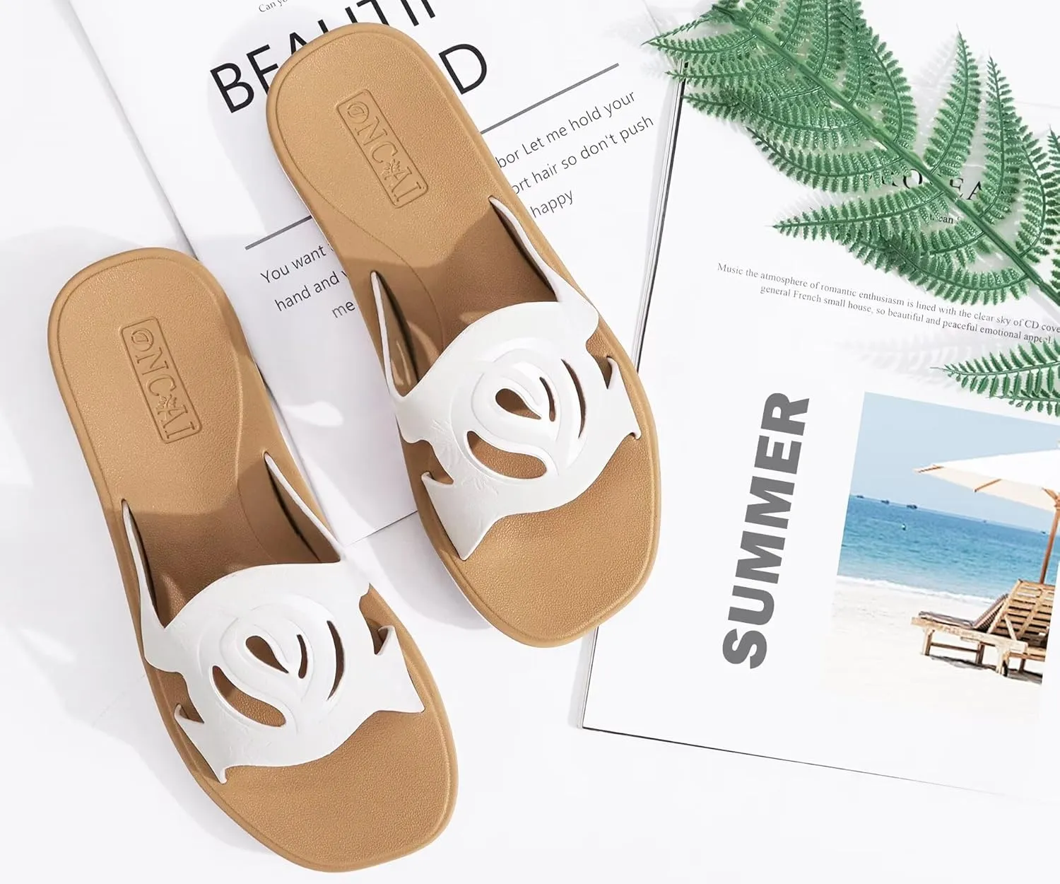 ONCAI Women's Flat Sandals Fashion Summer Dressy Sandals Casual Beach Flat Sandal For Woman Square Toe Comfortable Cushion Footbed Slip On Ladies Slides Women Size 6-11