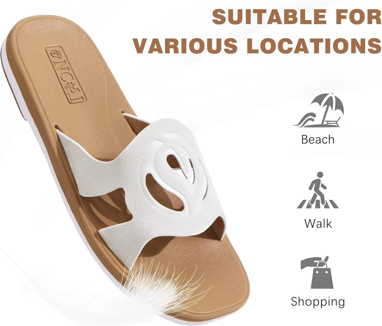 ONCAI Women's Flat Sandals Fashion Summer Dressy Sandals Casual Beach Flat Sandal For Woman Square Toe Comfortable Cushion Footbed Slip On Ladies Slides Women Size 6-11
