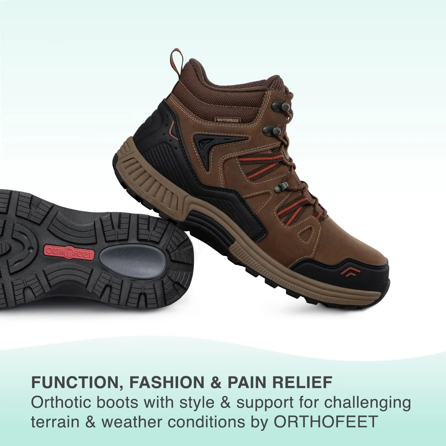 Orthofeet Men's Orthopedic Leather Ridgewood Waterproof Boots