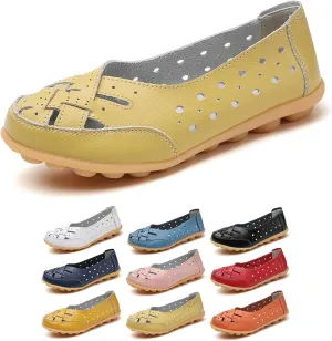 Orthopaedic Loafers in Breathable Leather, Owlkay Orthopedic Shoes for Women, Cutout Slip On Shoes Owlkay Shoes for Women, Driver Loafers, 5-11.5, White