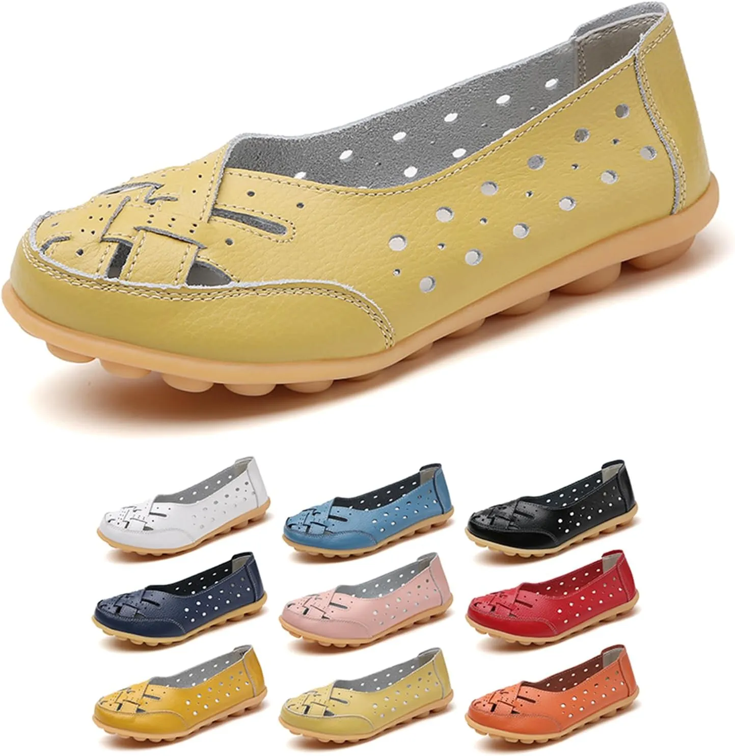 Orthopaedic Loafers in Breathable Leather, Owlkay Orthopedic Shoes for Women, Cutout Slip On Shoes Owlkay Shoes for Women, Driver Loafers, 5-11.5, White