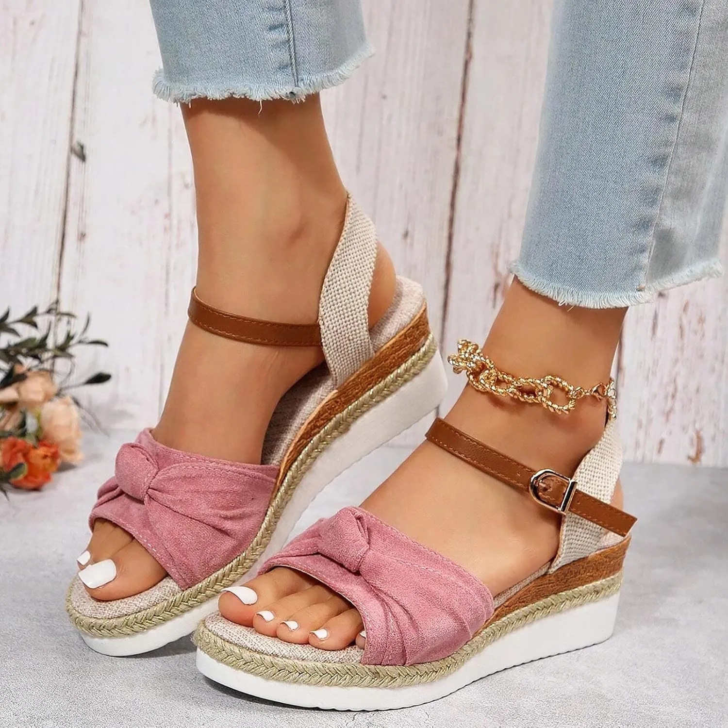 Orthopedic Platform Wedge Sandals for Women 2025 Summer Dressy Fashion Casual Bow Open Toe Born Womens Sandals