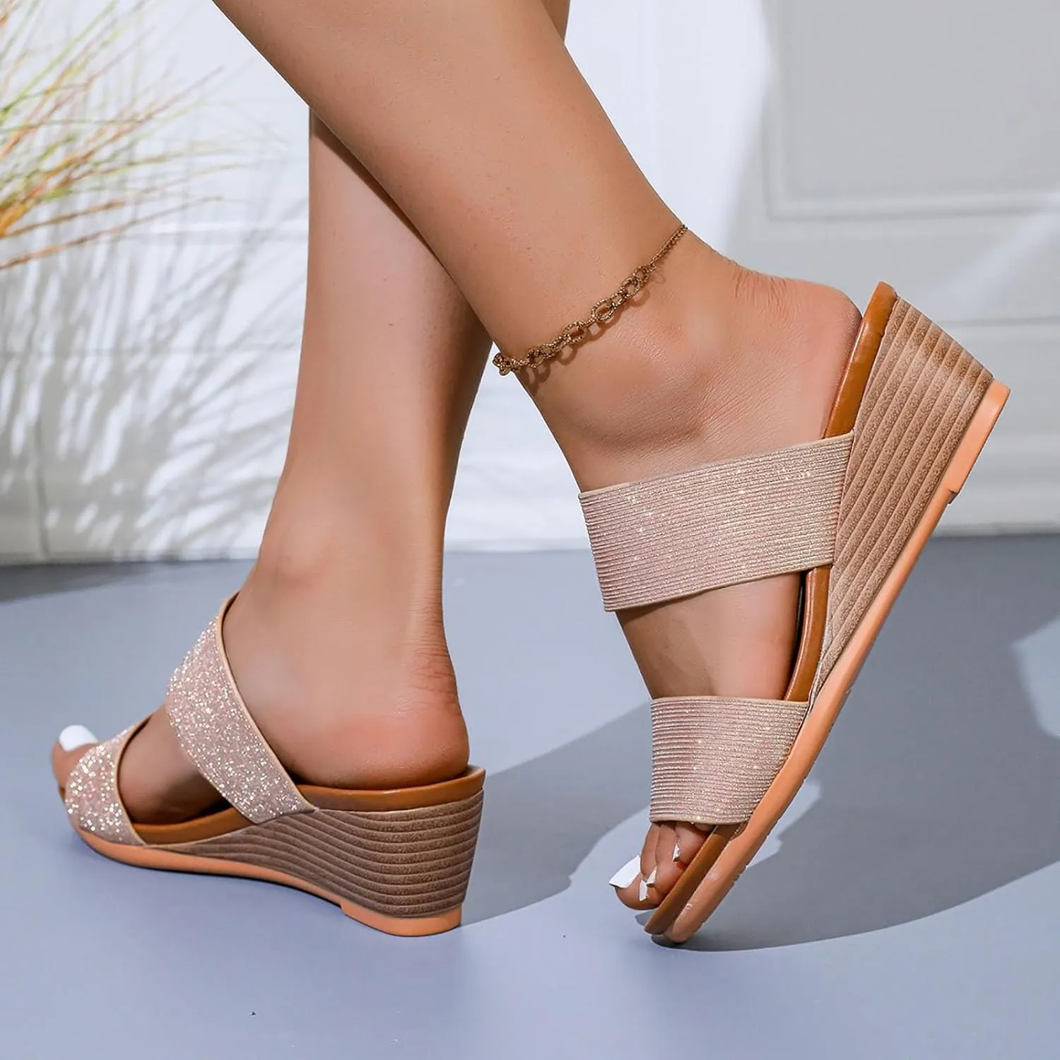 Orthopedic Platform Wedge Sandals for Women Summer Dressy 2025 Summer Open Toe Two Strap Backless Slip On Platform Dressy Slippers Comfortable Beach Vacation Travel Walking Party Dress Sandals