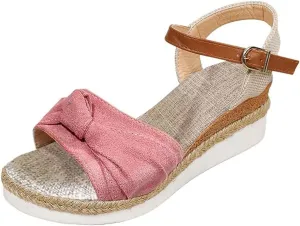 Orthopedic Platform Wedge Sandals for Women Summer Dressy Breathable Open Toe Strappy Ankle Strap Metal Buckle Slip On Sandals Beach Boho Sandal Comfortable Outdoor Shoes