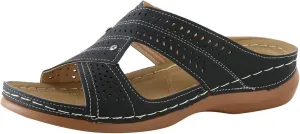 Orthopedic Sandals for Women 2025 Casual Vintage Flats Embroidered Casual Vintage Summer Slippers Hollow Outdoor Round Toe Shoes Fashion Flat Sandal Floral Cute
