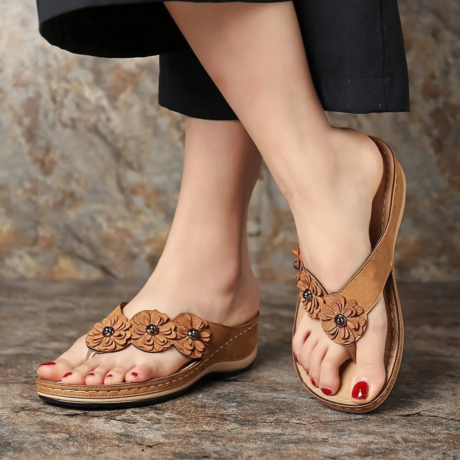 Orthopedic Sandals for Women Orthotic Thong Sandal Wide Width Sandals with Arch Support Comfortable Walking Flip Flops2