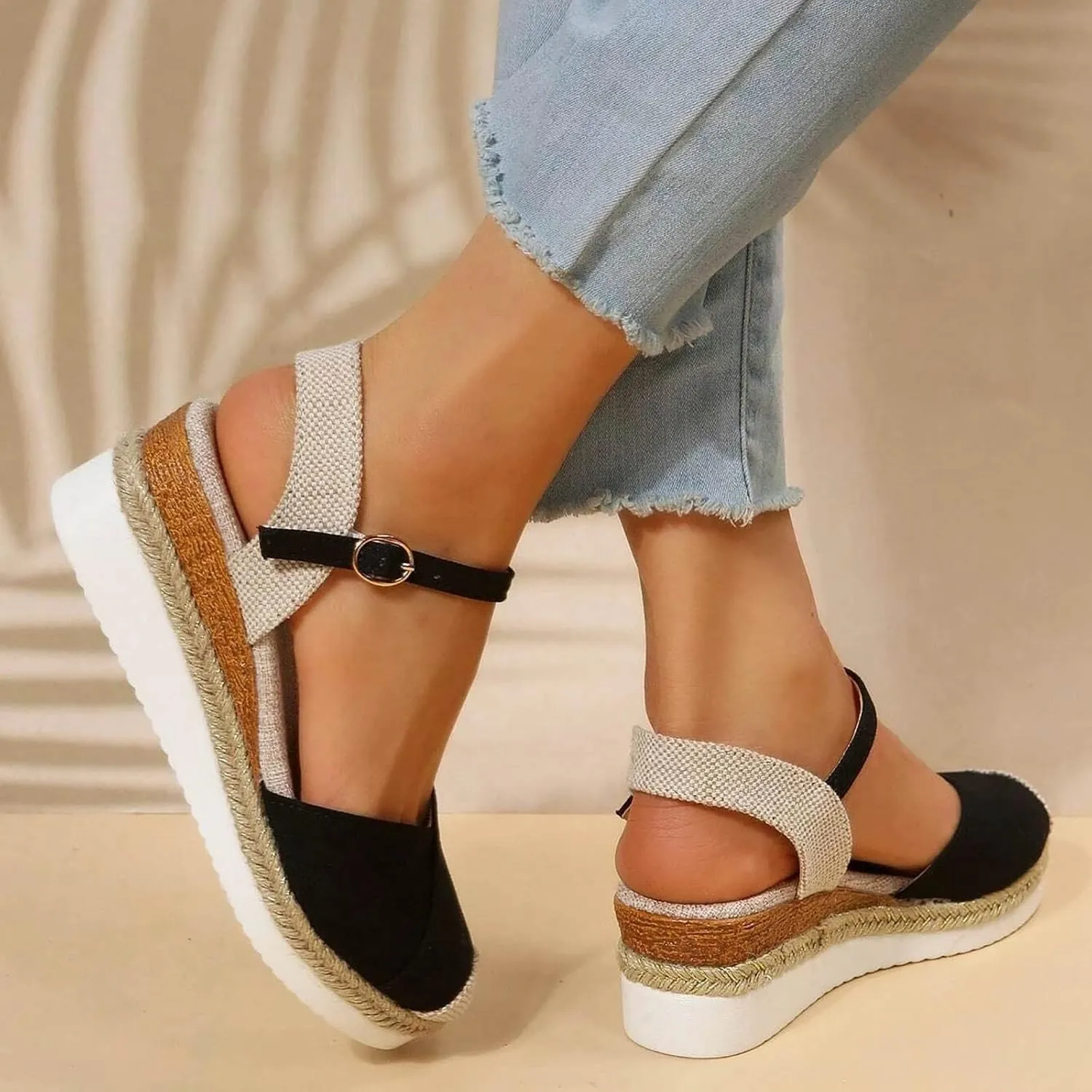 Orthopedic Wedge Sandals for Women 2025 Summer Dressy Flat Open Toe Ankle Strap Espadrilles Casual Strappy Slip on Platform Sandals Shoes Beach Boho Sandals Comfortable Outdoor Shoe