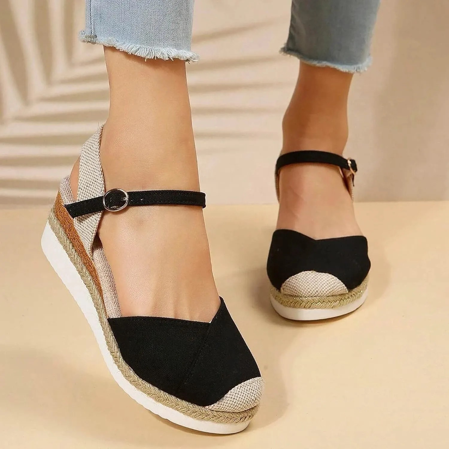 Orthopedic Wedge Sandals for Women 2025 Summer Dressy Flat Open Toe Ankle Strap Espadrilles Casual Strappy Slip on Platform Sandals Shoes Beach Boho Sandals Comfortable Outdoor Shoe