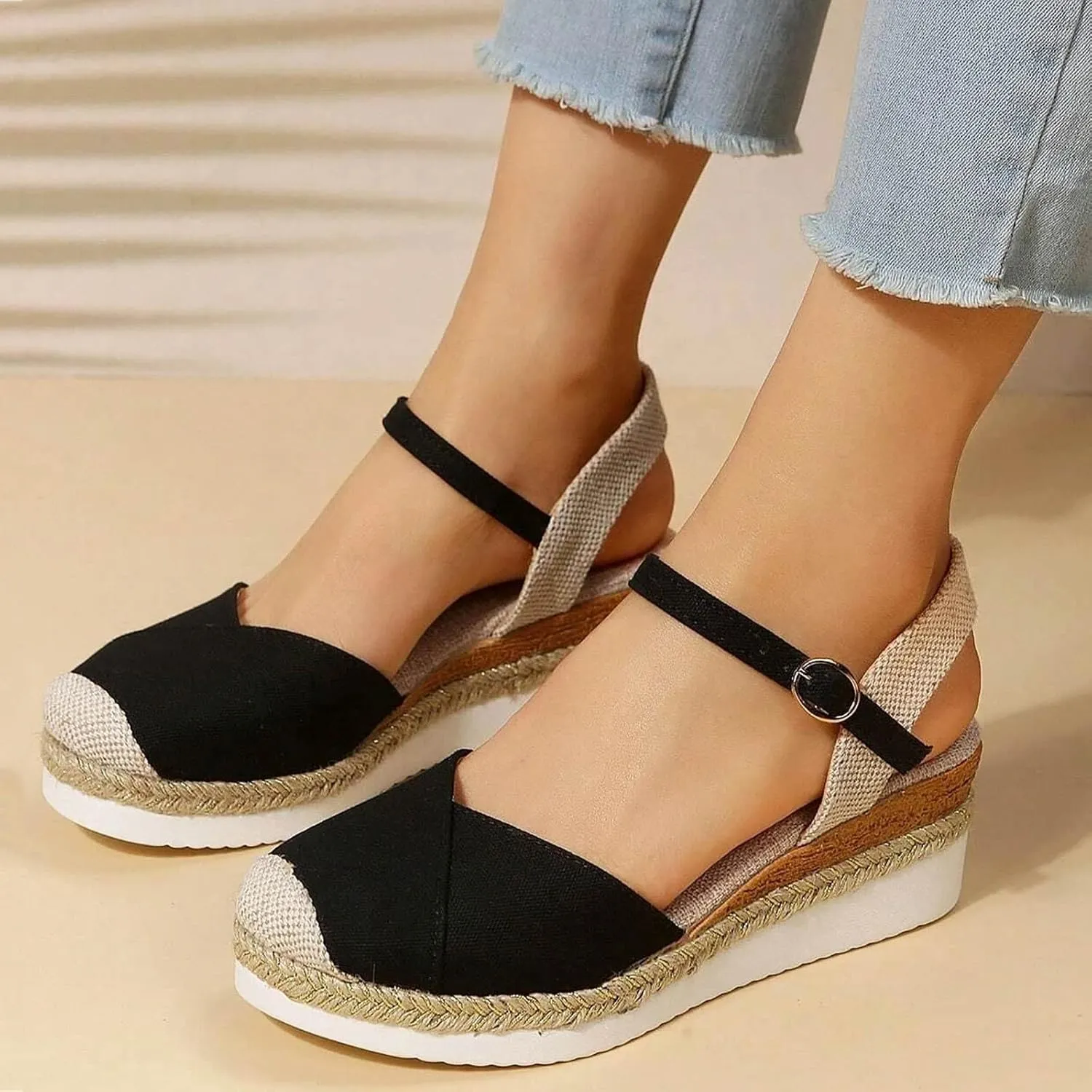 Orthopedic Wedge Sandals for Women 2025 Summer Dressy Flat Open Toe Ankle Strap Espadrilles Casual Strappy Slip on Platform Sandals Shoes Beach Boho Sandals Comfortable Outdoor Shoe
