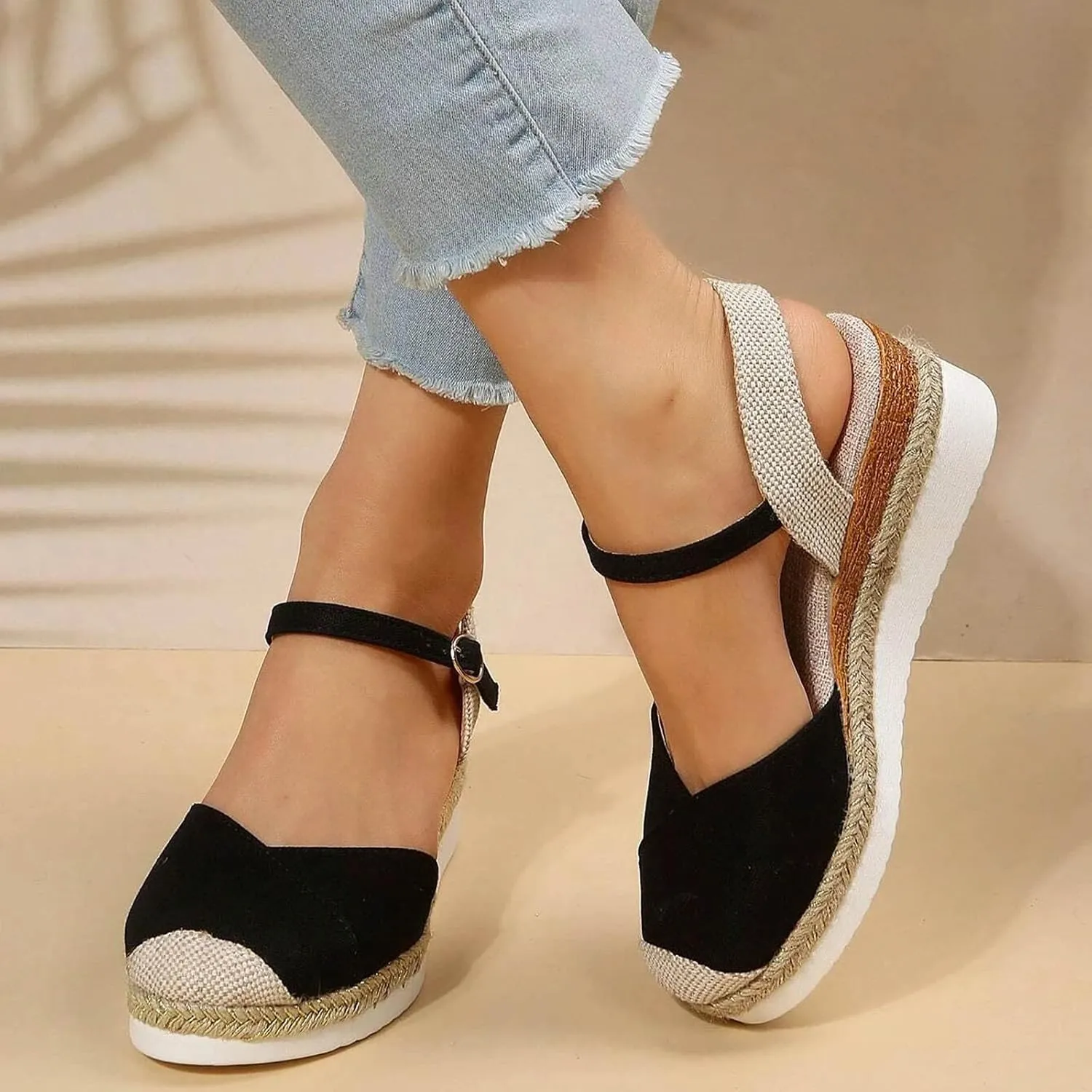 Orthopedic Wedge Sandals for Women 2025 Summer Dressy Flat Open Toe Ankle Strap Espadrilles Casual Strappy Slip on Platform Sandals Shoes Beach Boho Sandals Comfortable Outdoor Shoe