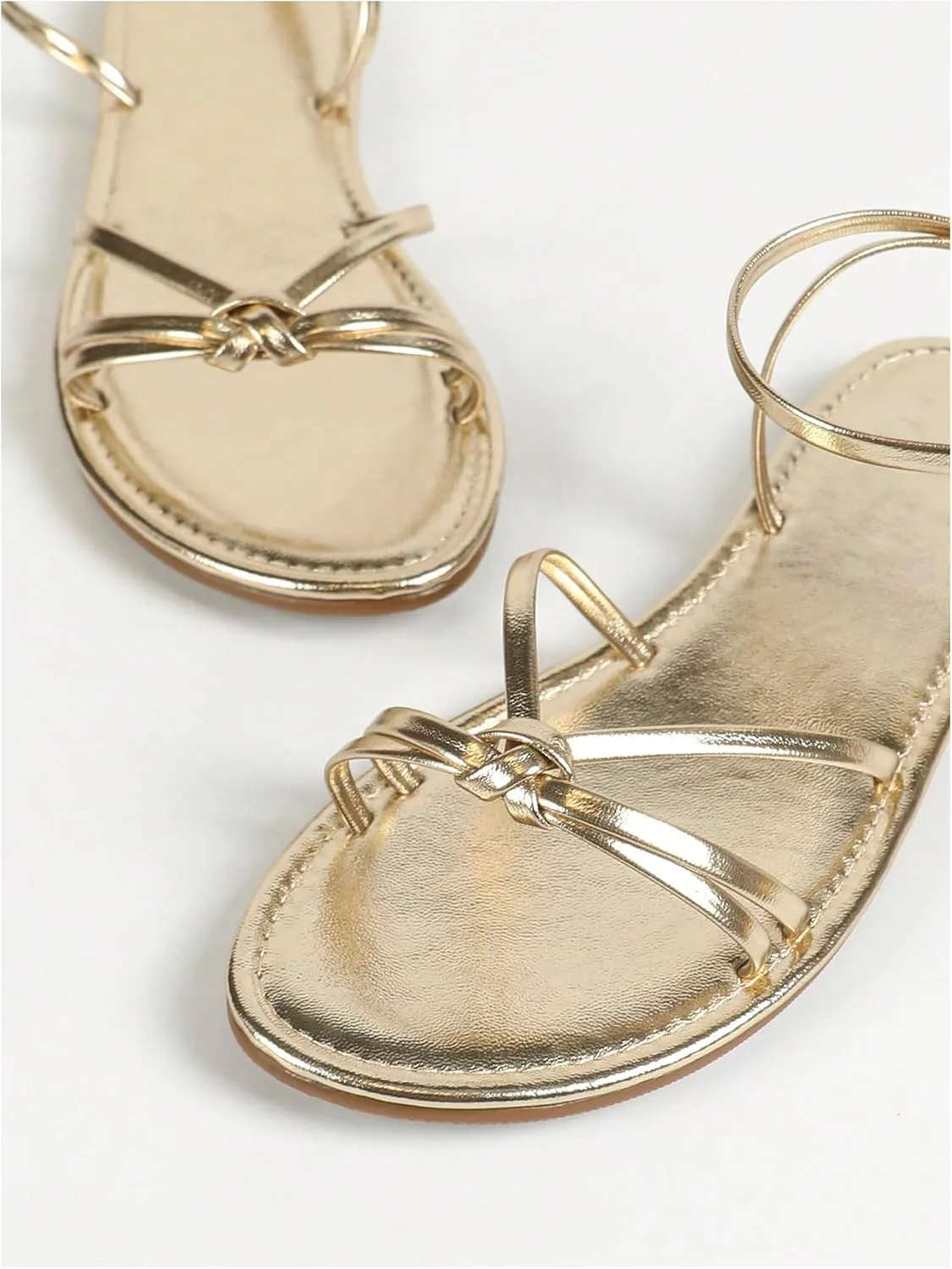 OYOANGLE Women's Metallic Slingback Sandals Cute Open Toe Flat Ankle Strap Sandals