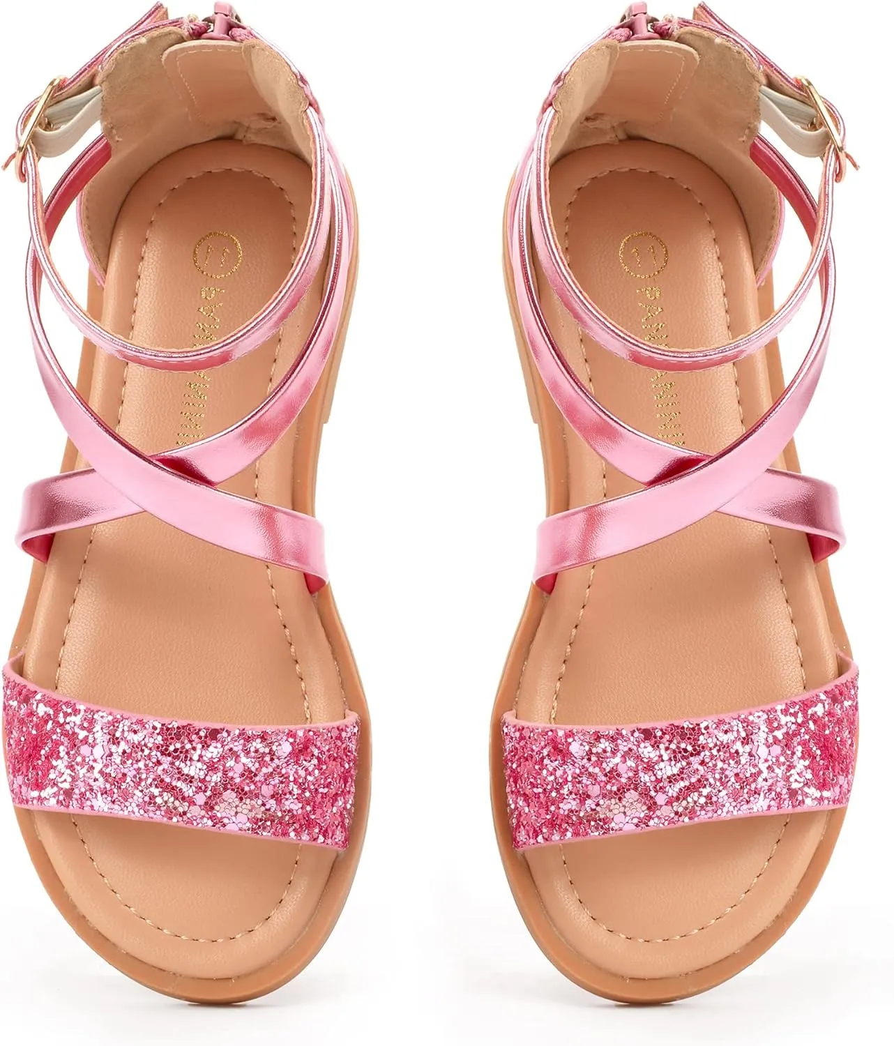 PANDANINJIA Cindy Girls Gladiator Sandals Toddler/Little Kid Open Toe Cross Strappy Dress Flats Sandals Summer Shoes with Back Zipper