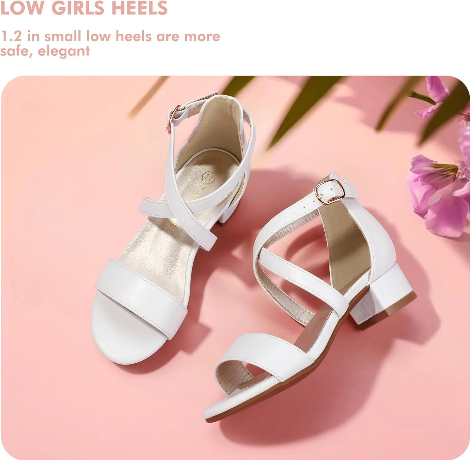 PANDANINJIA Girls Dress Shoes Toddler Kids Heels Sandals Ankle Strap Wedding Party Phoebe Flower Girl Shoes