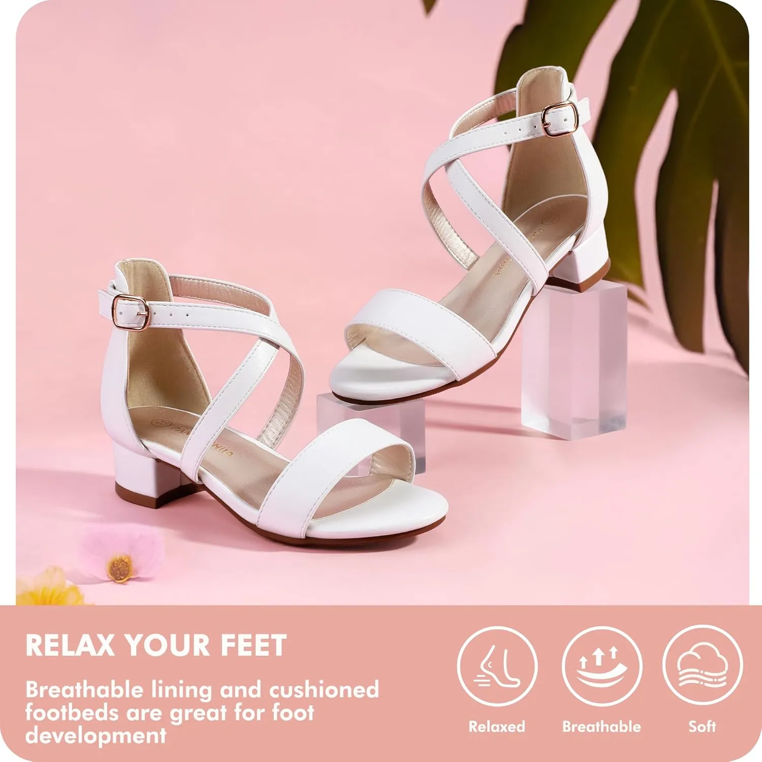 PANDANINJIA Girls Dress Shoes Toddler Kids Heels Sandals Ankle Strap Wedding Party Phoebe Flower Girl Shoes