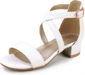 PANDANINJIA Girls Dress Shoes Toddler Kids Heels Sandals Ankle Strap Wedding Party Phoebe Flower Girl Shoes