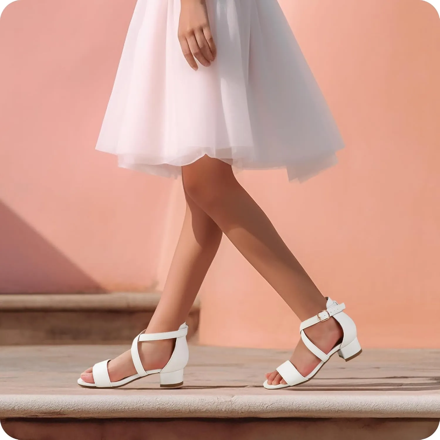 PANDANINJIA Girls Dress Shoes Toddler Kids Heels Sandals Ankle Strap Wedding Party Phoebe Flower Girl Shoes