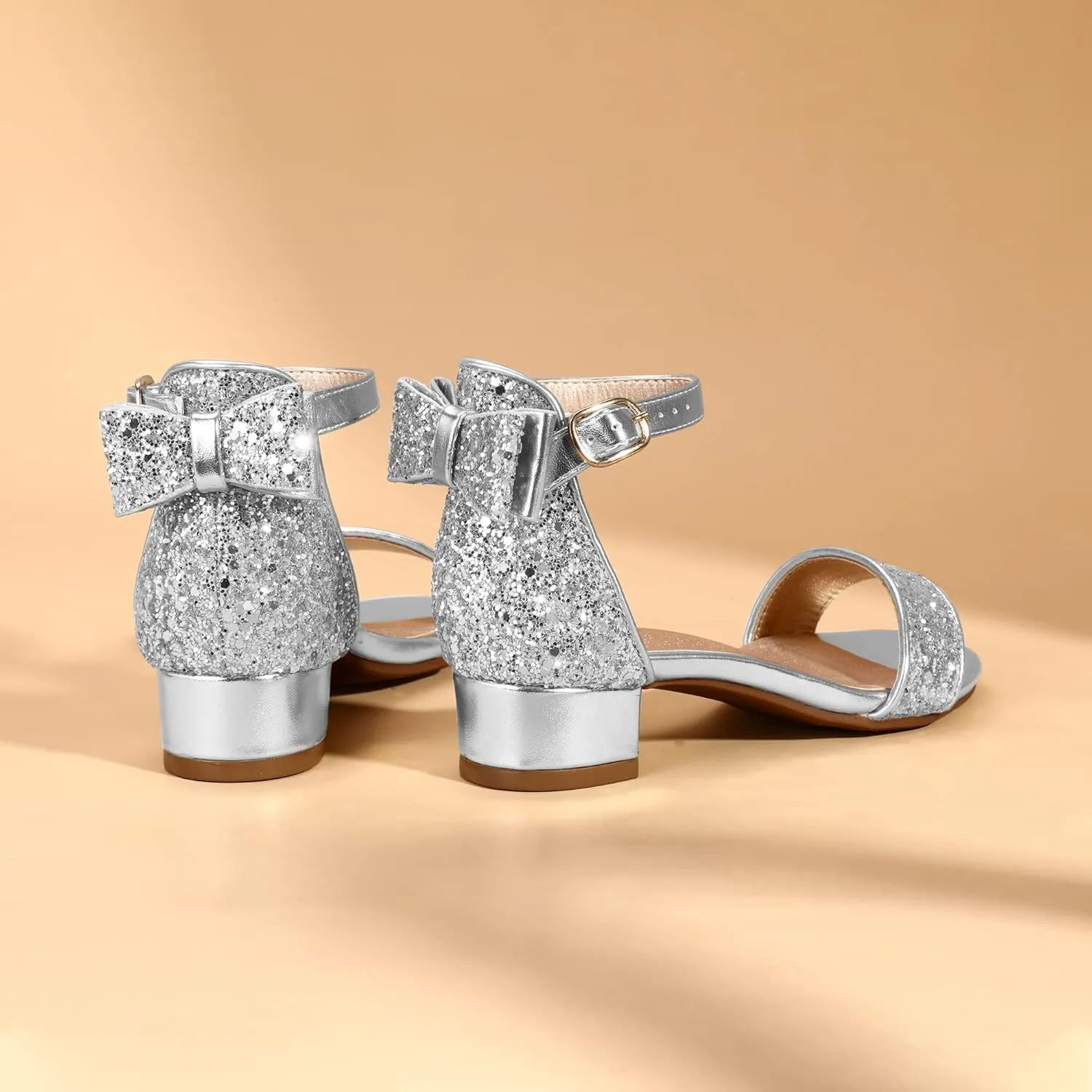 PANDANINJIA Girls Dress Shoes Toddler Kids Heels Sandals Ankle Strap Wedding Party Phoebe Flower Girl Shoes