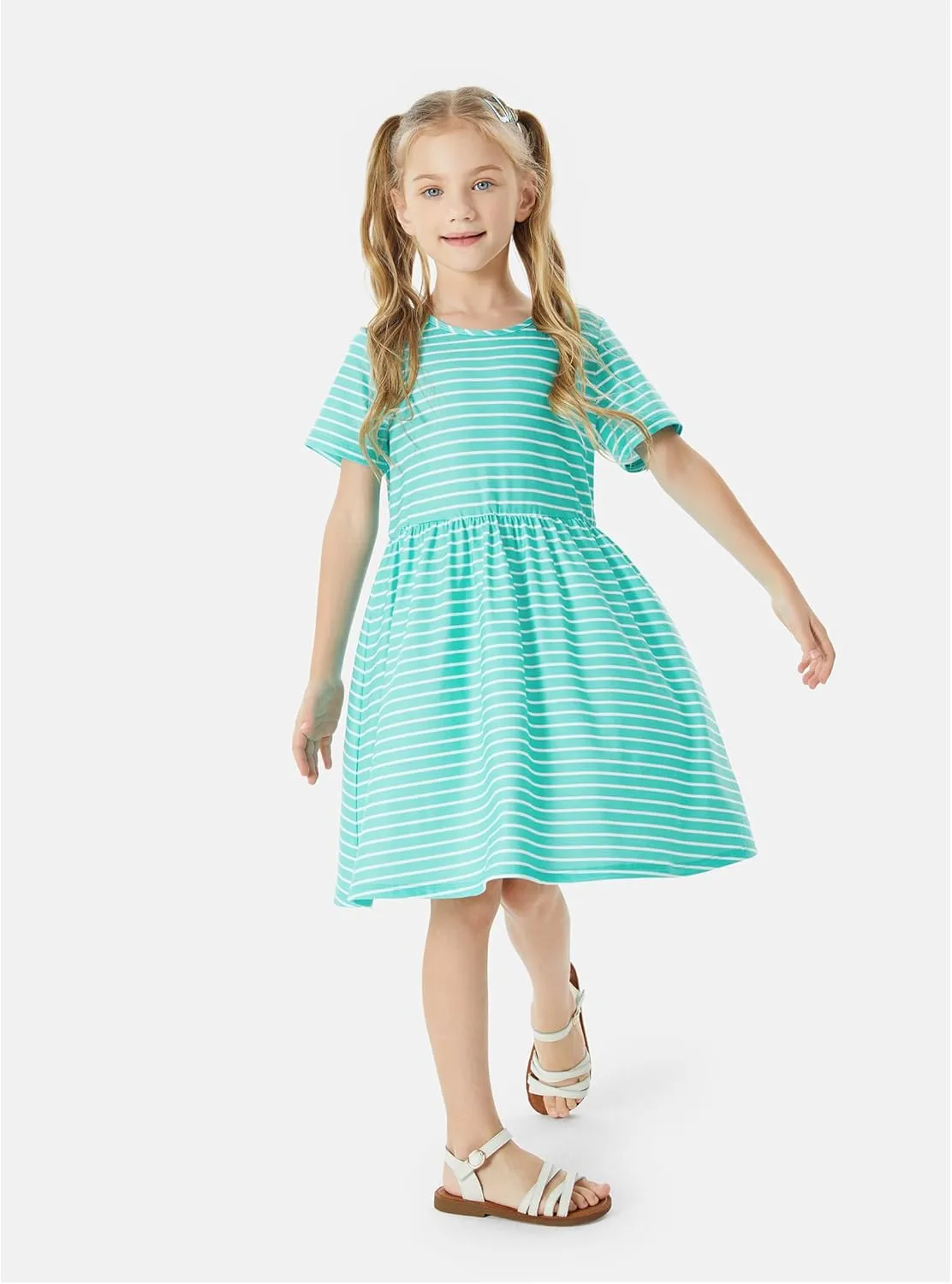 PATPAT Toddler Girl Floral Skater Multipack Dresses 3-Pack Polka Dots Short Sleeve Priness A-line Dress