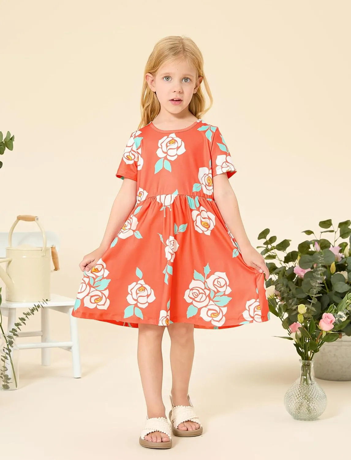 PATPAT Toddler Girl Floral Skater Multipack Dresses 3-Pack Polka Dots Short Sleeve Priness A-line Dress