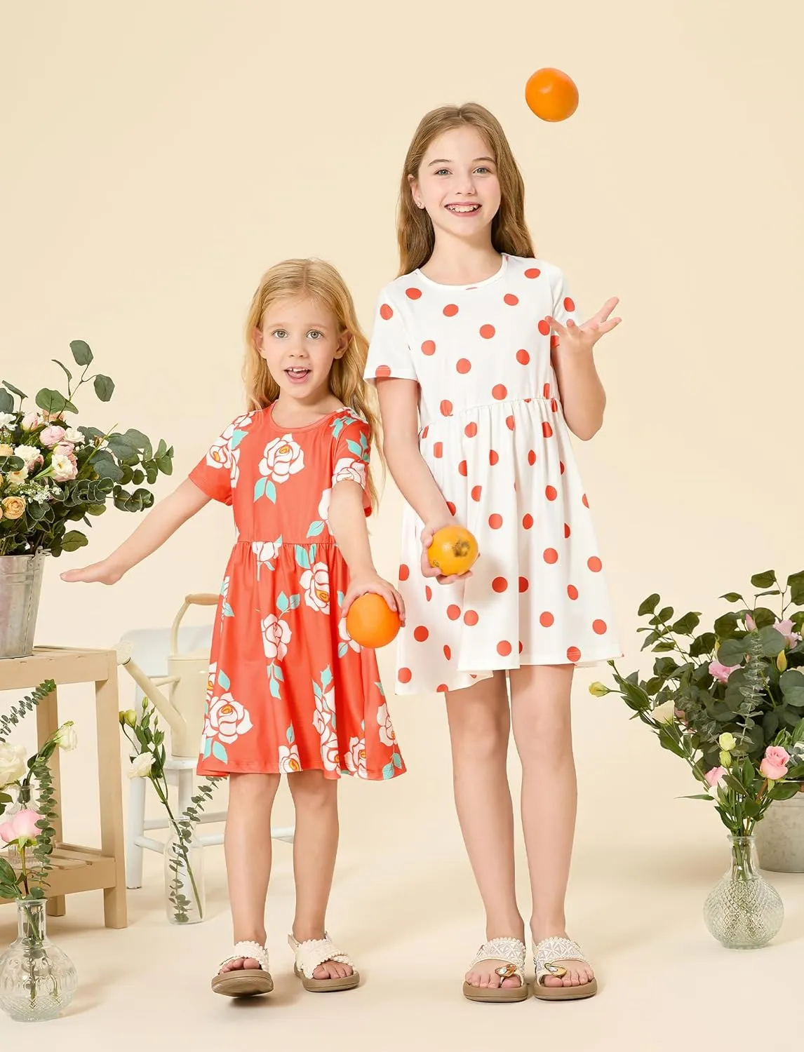PATPAT Toddler Girl Floral Skater Multipack Dresses 3-Pack Polka Dots Short Sleeve Priness A-line Dress