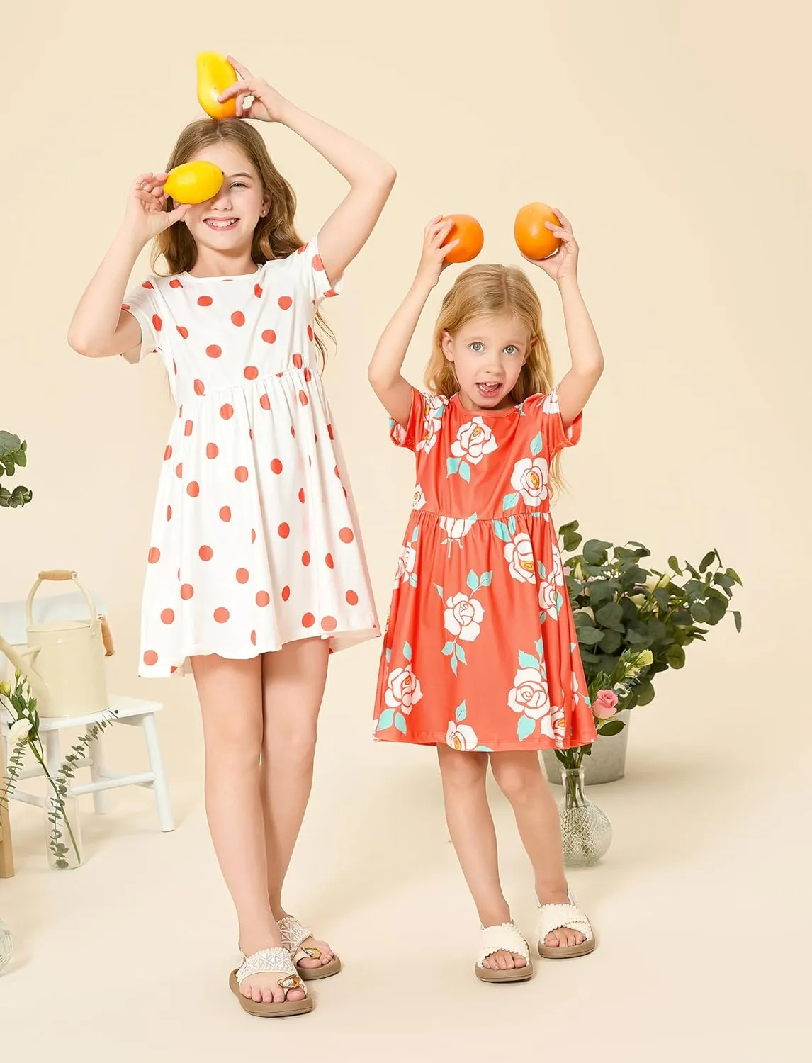 PATPAT Toddler Girl Floral Skater Multipack Dresses 3-Pack Polka Dots Short Sleeve Priness A-line Dress