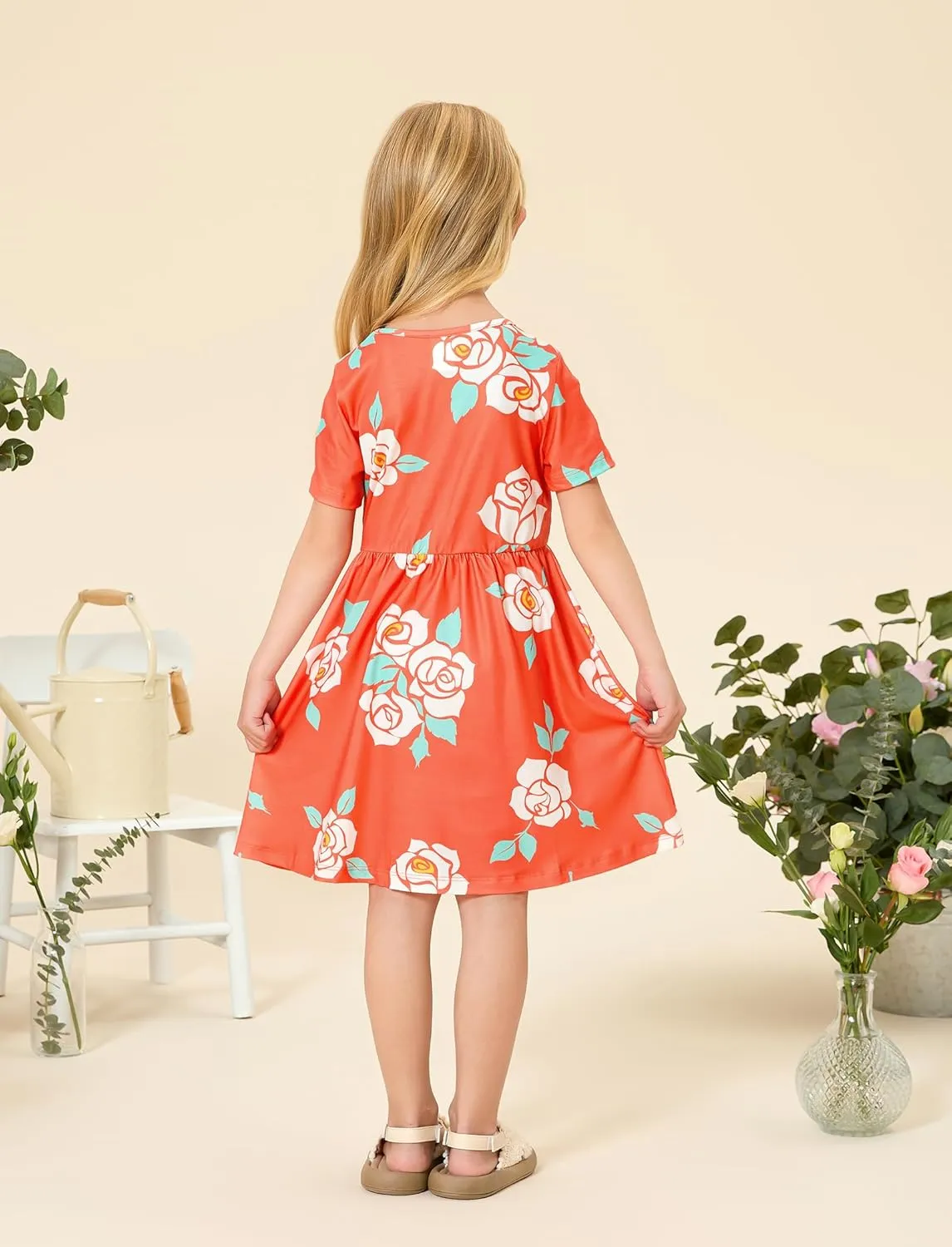 PATPAT Toddler Girl Floral Skater Multipack Dresses 3-Pack Polka Dots Short Sleeve Priness A-line Dress