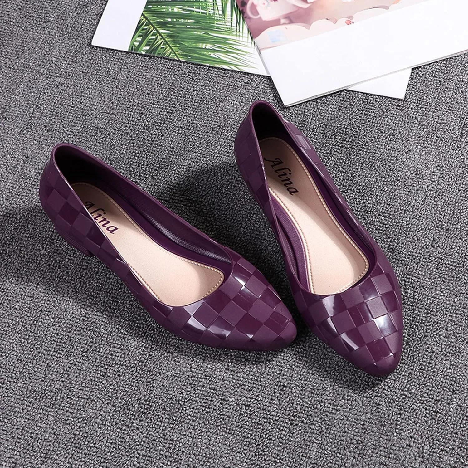 Plaid Pattern Sandals for Women Low Heel Summer Casual Pointed Toe Closed Toe Shallow Mouth Slip-on Square Heels Shoes Lightweight Non-Slip Sandalias