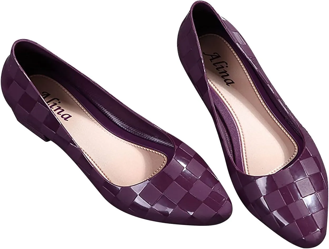 Plaid Pattern Sandals for Women Low Heel Summer Casual Pointed Toe Closed Toe Shallow Mouth Slip-on Square Heels Shoes Lightweight Non-Slip Sandalias