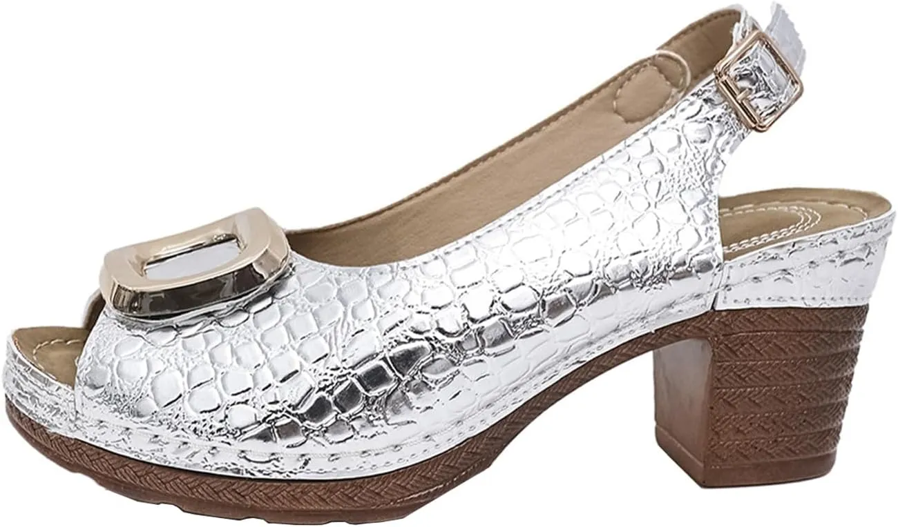 Platform Chunky Mid Heels Slingback Comfortable Elegant Dress Shoes,Women’s Block Peep Toe Ankle Strap Sandals,Fashion Comfortable Mules