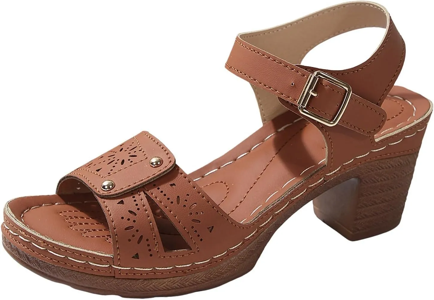 Platform Heels for Women 2025 Suede Chunky Heels Sandals Open Toe Block Heeled Sandals with Adjustable Straps Hollow Out Flowers Summer Shoes