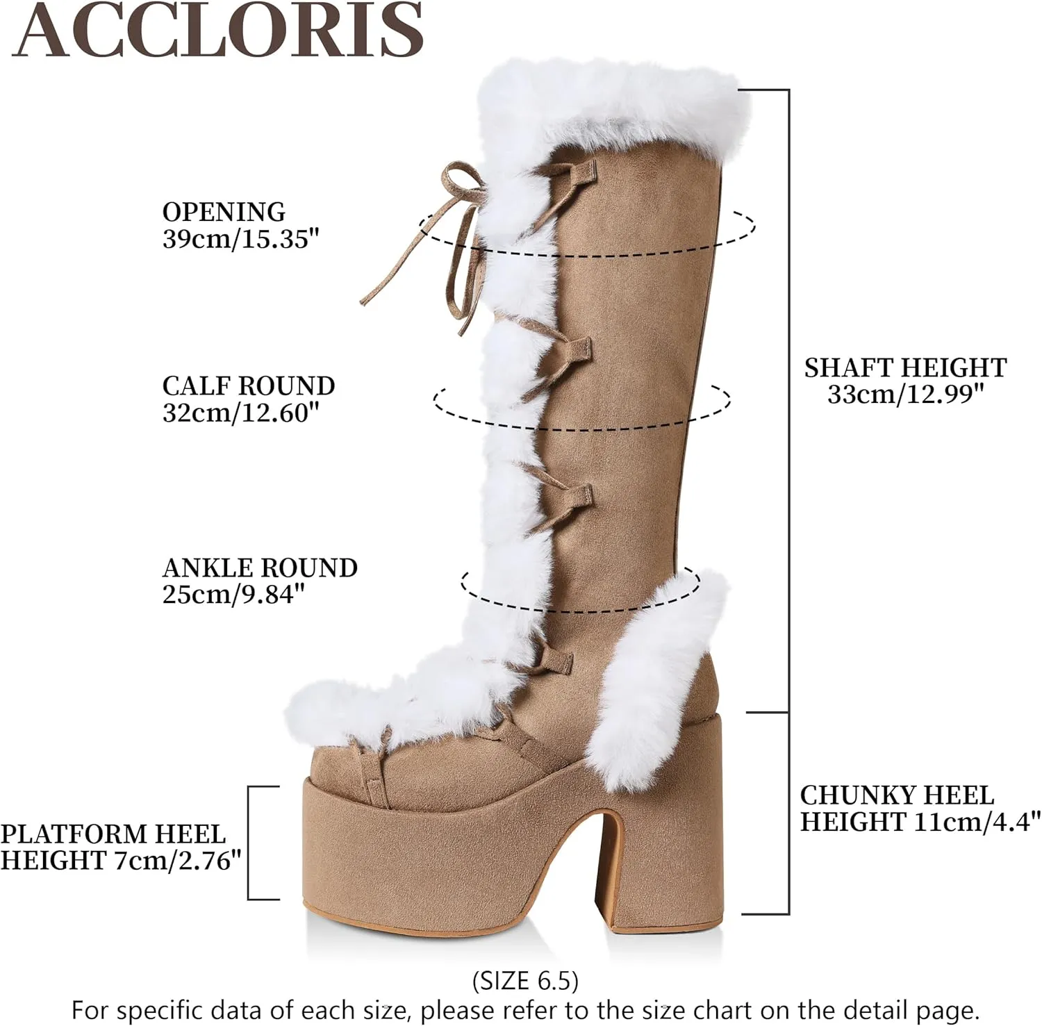 Platform Knee High Boots For Womens Warm Faux Fur Lace Up Side Zipper Chunky Heel Punk Goth Winter Snow Mid Calf Boots