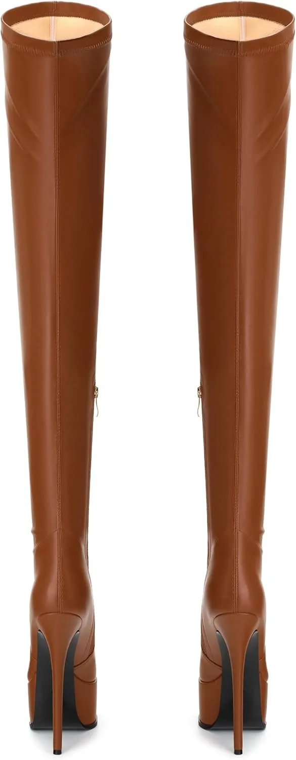 Platform Over The Knee Boots for Women Thigh High Stiletto Zipper Round Toe Long Boots Classic Sexy Fashion Tall Boots
