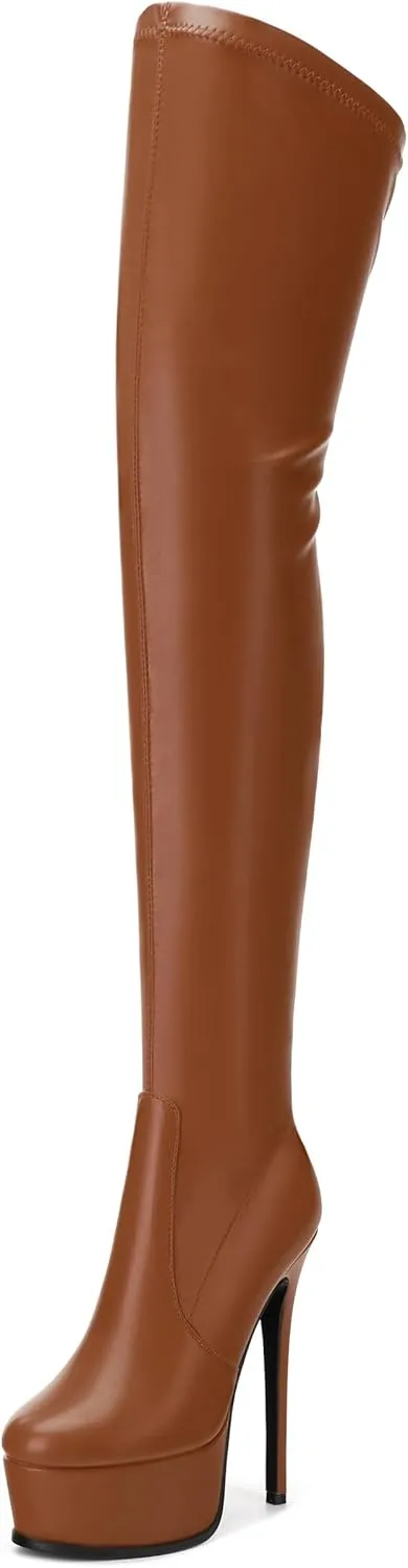 Platform Over The Knee Boots for Women Thigh High Stiletto Zipper Round Toe Long Boots Classic Sexy Fashion Tall Boots