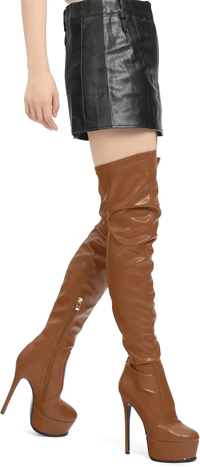 Platform Over The Knee Boots for Women Thigh High Stiletto Zipper Round Toe Long Boots Classic Sexy Fashion Tall Boots