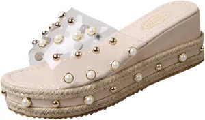 Platform Sandals Women 2025 Trendy Wedge Sandals Clear Strap Platform Wedge Slippers Pearl Slide Heels Shoes