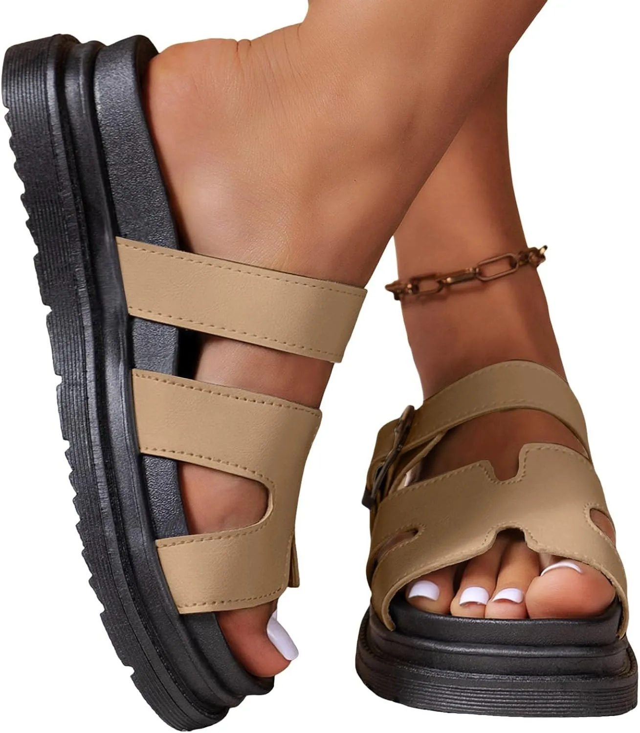 Platform Sandals Women Buckle Strap Open Toe Platform Wedge Sandals Comfort Soft Cushion Trendy Outdoor Women Sandals Dressy