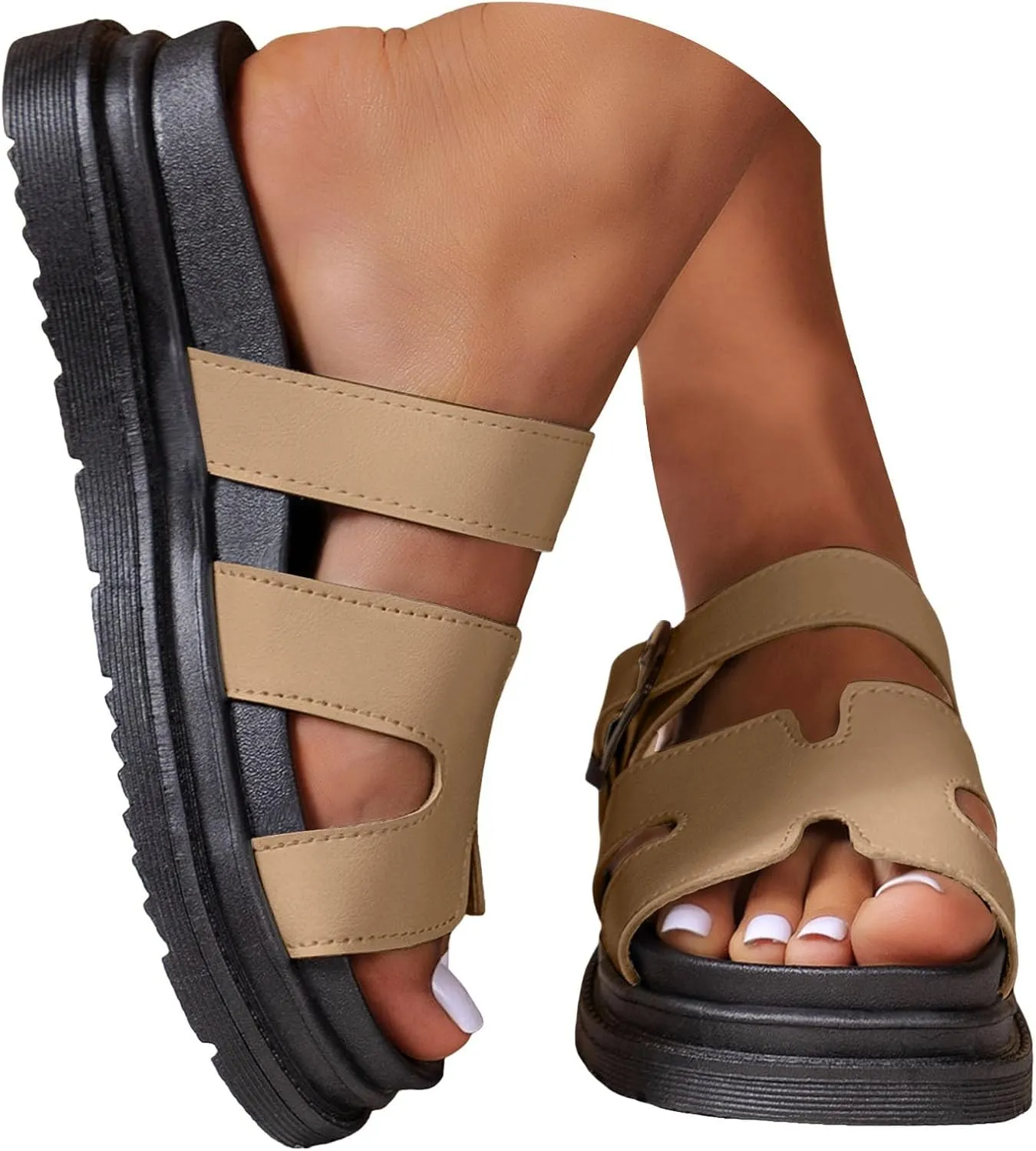 Platform Sandals Women Buckle Strap Open Toe Platform Wedge Sandals Comfort Soft Cushion Trendy Outdoor Women Sandals Dressy