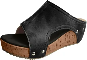 Platform Sandals Women Summer Beach Black Sandals Wedge Heel Slip on Sandals Travel Bohemia Walking Shoes
