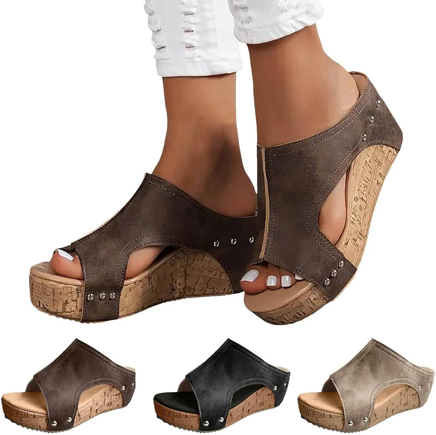 Platform Sandals Women Summer Beach Black Sandals Wedge Heel Slip on Sandals Travel Bohemia Walking Shoes