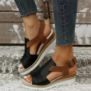 Platform Wedge Sandals for Women Open Toe Ankle Strap Orthopedic Sandals Casual Strappy Low Wedges Sandals Summer Dress 2023 Beach Sandals Dress Shoes Comfortable Outdoor Shoes (Black-c, 6.5)