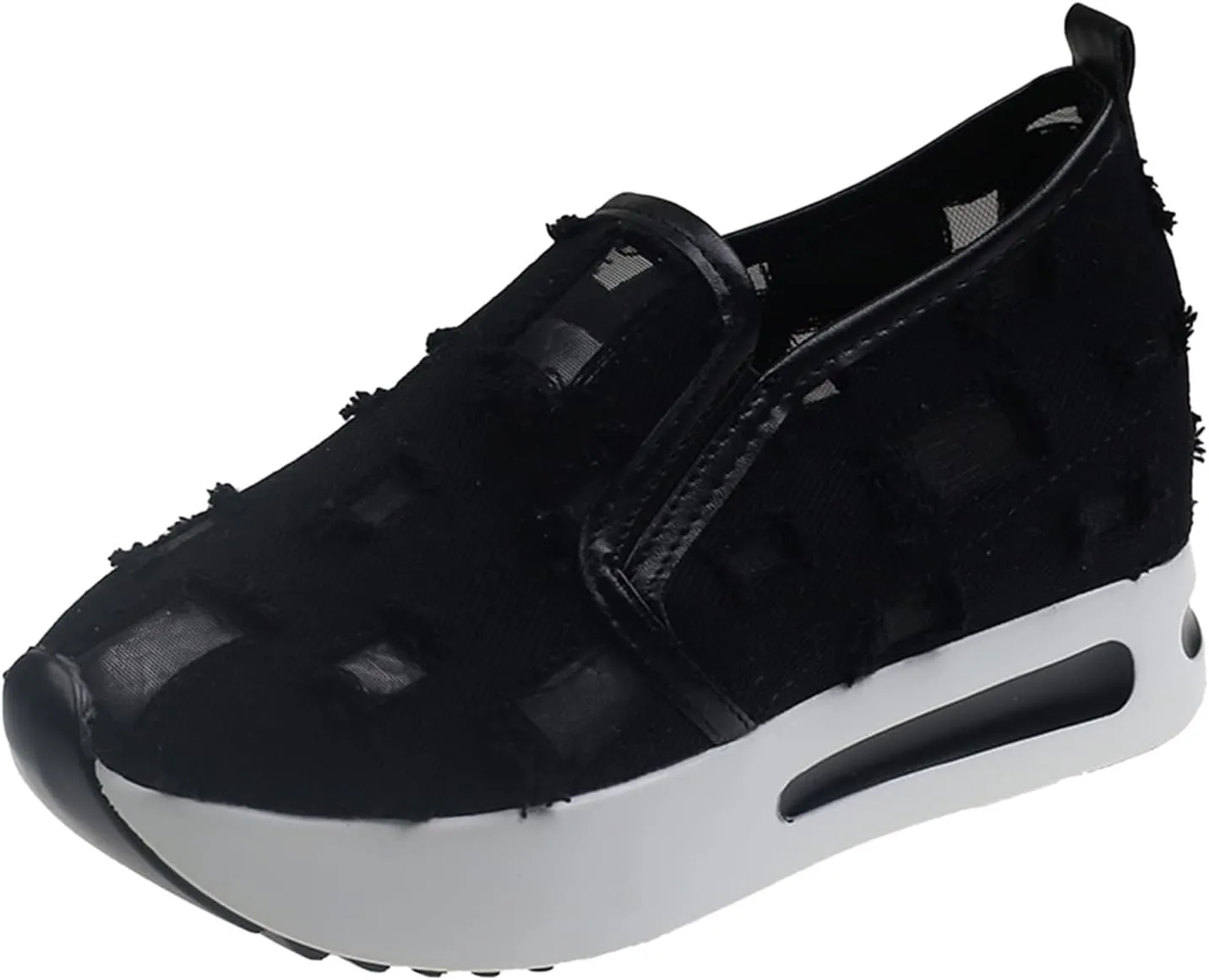 Platform Wedge Sneakers for Women Mesh Floral Embroidery Breathable Walking Shoes Air Comfort Chunky Slip On Arch Support Work Shoes