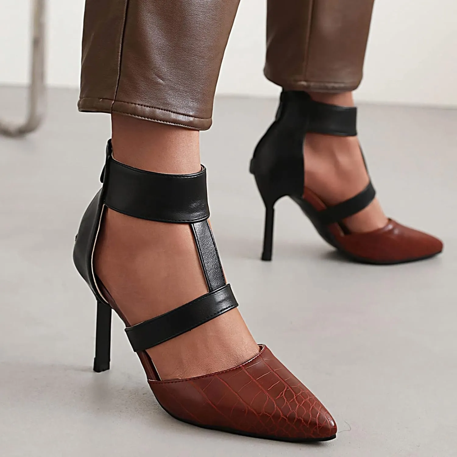 Pointed Toe Stilettos for Women Dressy Summer Fashion Back Zip Ankle Strap Hollow Closed Toe Super High Heel Sandals Comfy Casual Plaid Shoes