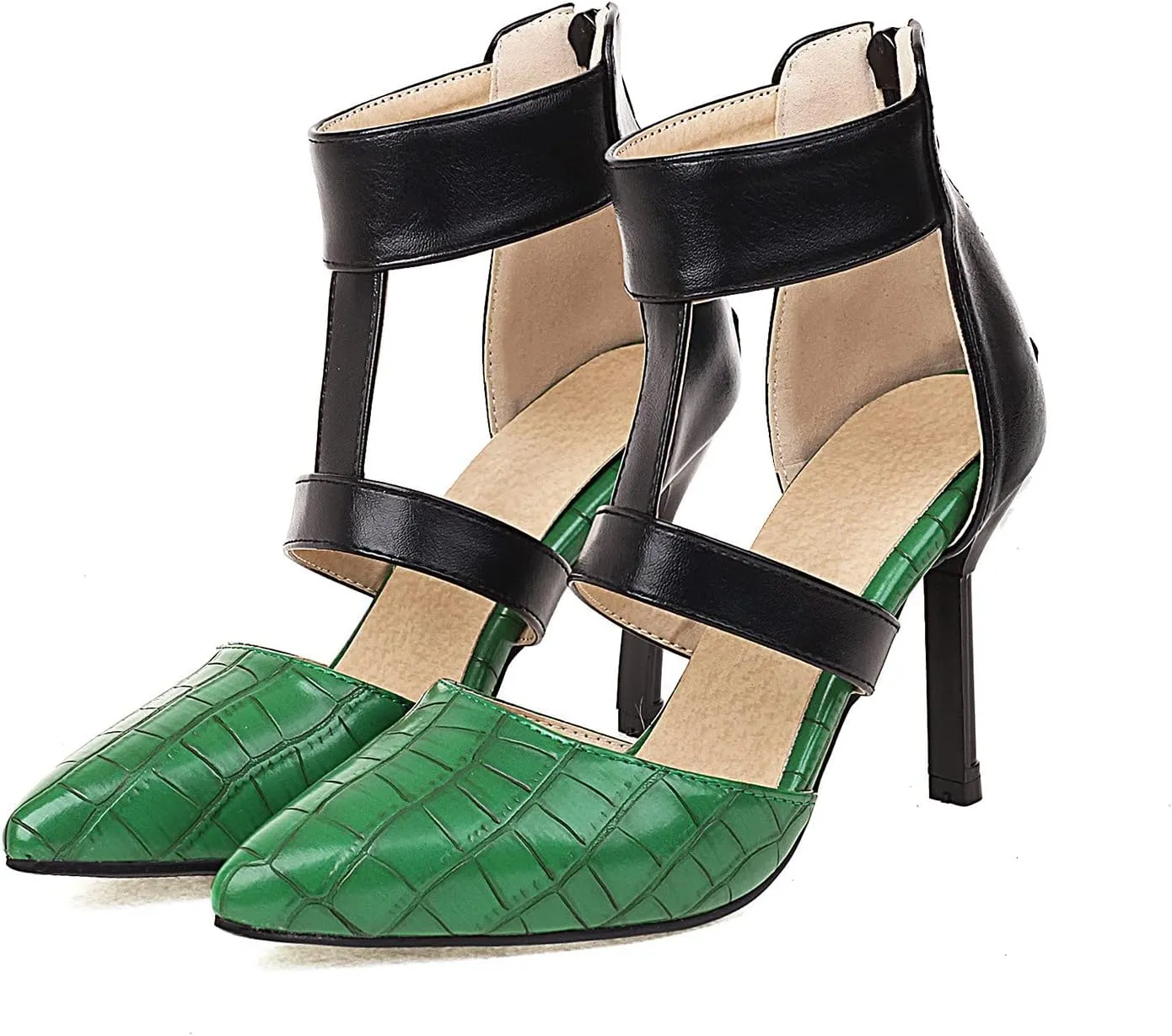 Pointed Toe Stilettos for Women Dressy Summer Fashion Back Zip Ankle Strap Hollow Closed Toe Super High Heel Sandals Comfy Casual Plaid Shoes