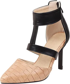 Pointed Toe Stilettos for Women Dressy Summer Fashion Back Zip Ankle Strap Hollow Closed Toe Super High Heel Sandals Comfy Casual Plaid Shoes