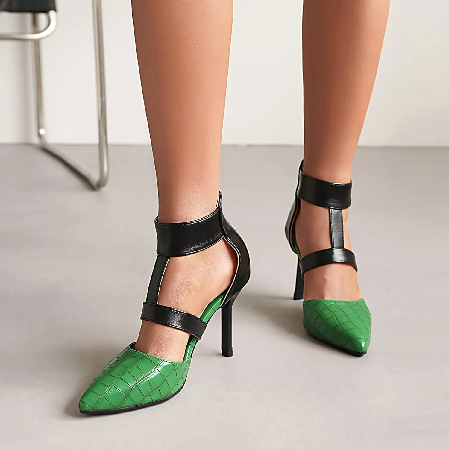 Pointed Toe Stilettos for Women Dressy Summer Fashion Back Zip Ankle Strap Hollow Closed Toe Super High Heel Sandals Comfy Casual Plaid Shoes