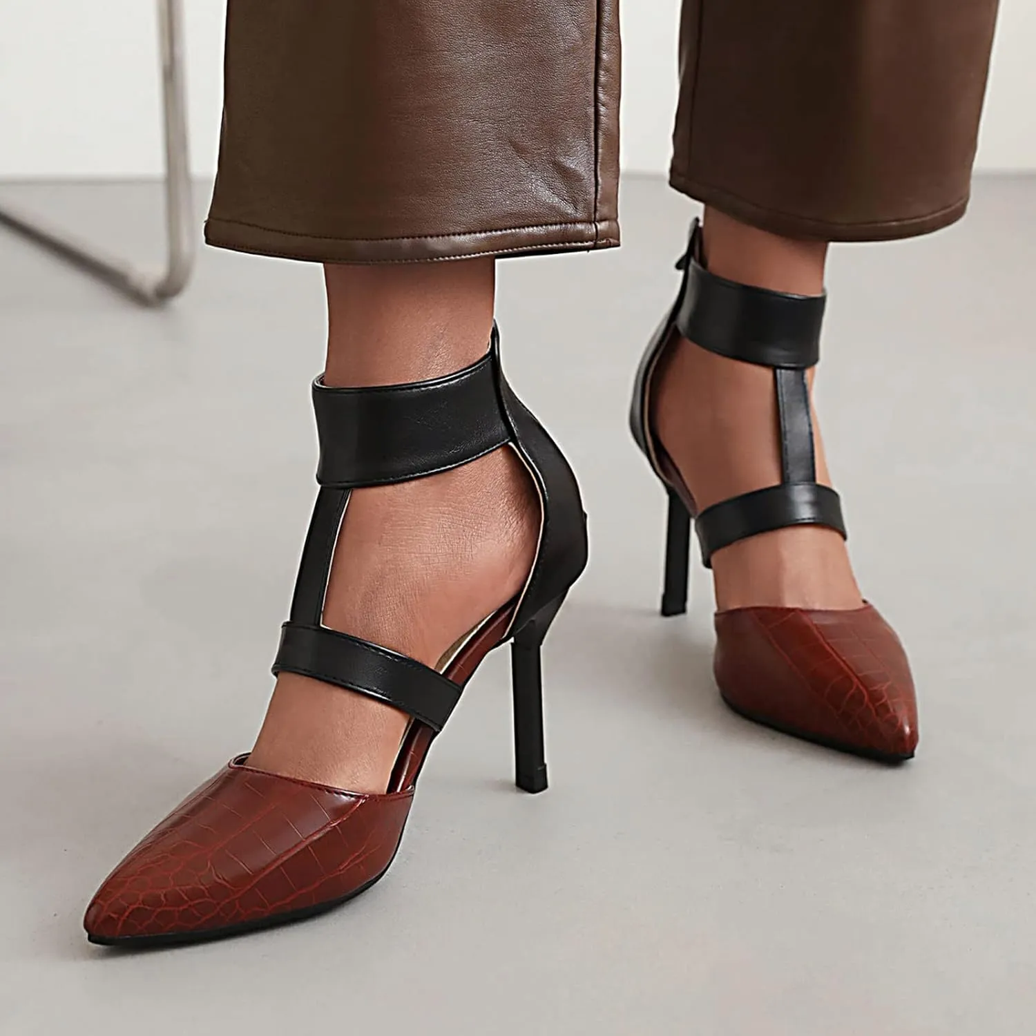 Pointed Toe Stilettos for Women Dressy Summer Fashion Back Zip Ankle Strap Hollow Closed Toe Super High Heel Sandals Comfy Casual Plaid Shoes