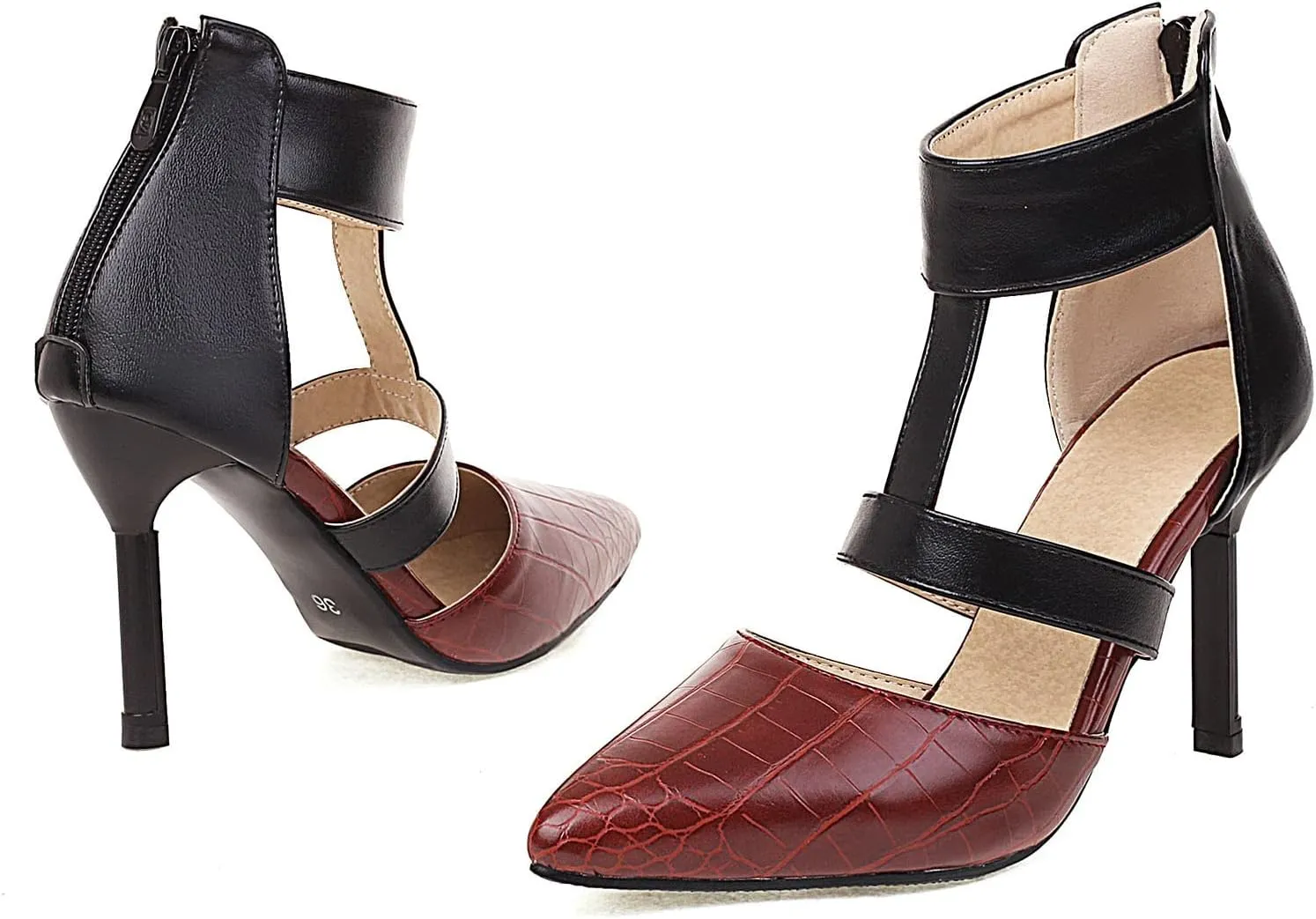 Pointed Toe Stilettos for Women Dressy Summer Fashion Back Zip Ankle Strap Hollow Closed Toe Super High Heel Sandals Comfy Casual Plaid Shoes
