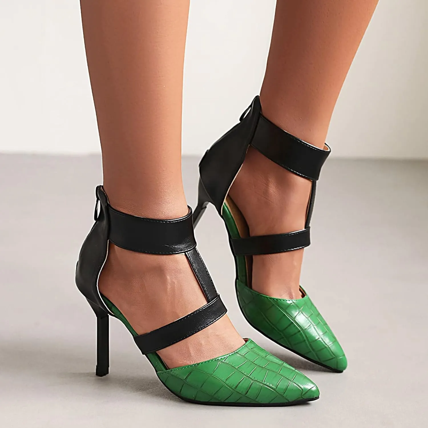 Pointed Toe Stilettos for Women Dressy Summer Fashion Back Zip Ankle Strap Hollow Closed Toe Super High Heel Sandals Comfy Casual Plaid Shoes